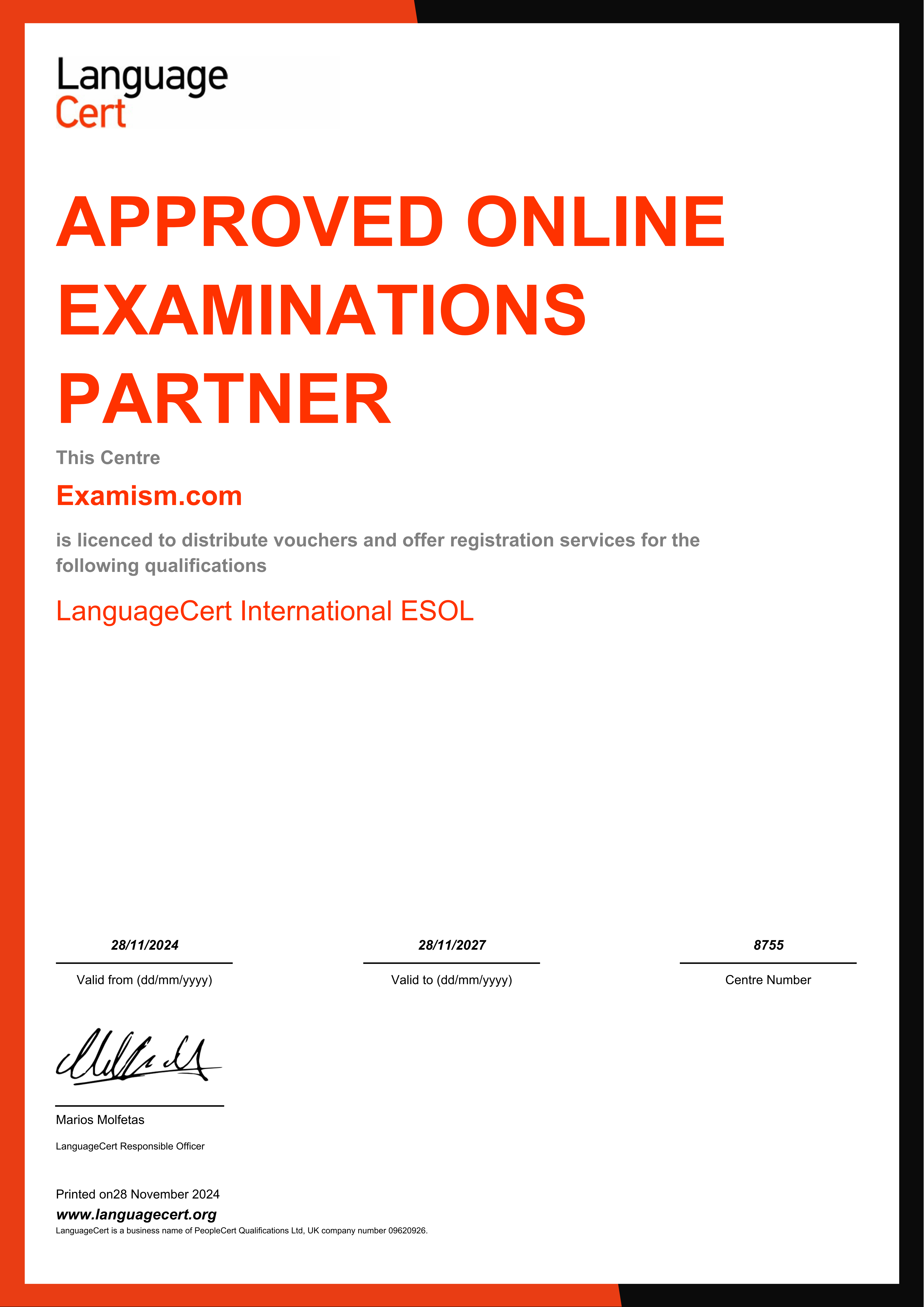 PTE Certificate